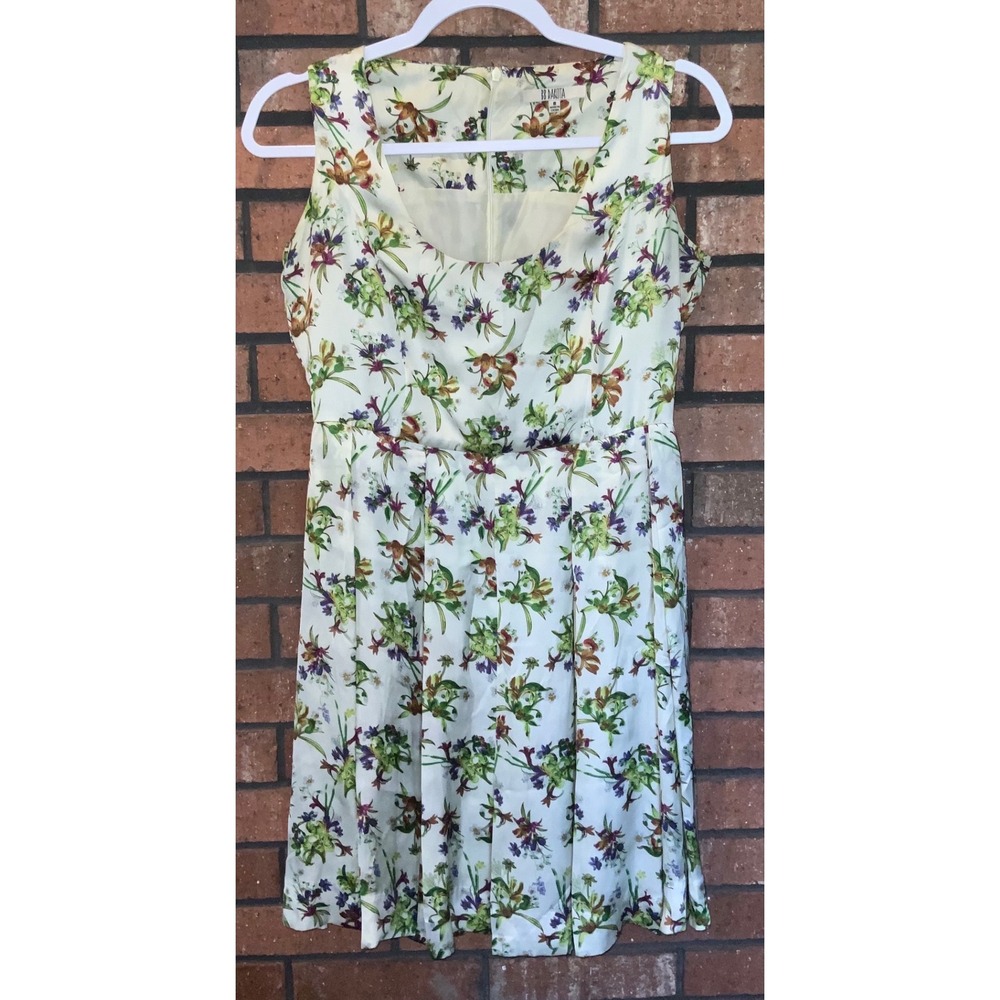 BB Dakota Floral Fit and Flare Mini Dress Cream Green Purple Sleeveless Size 8